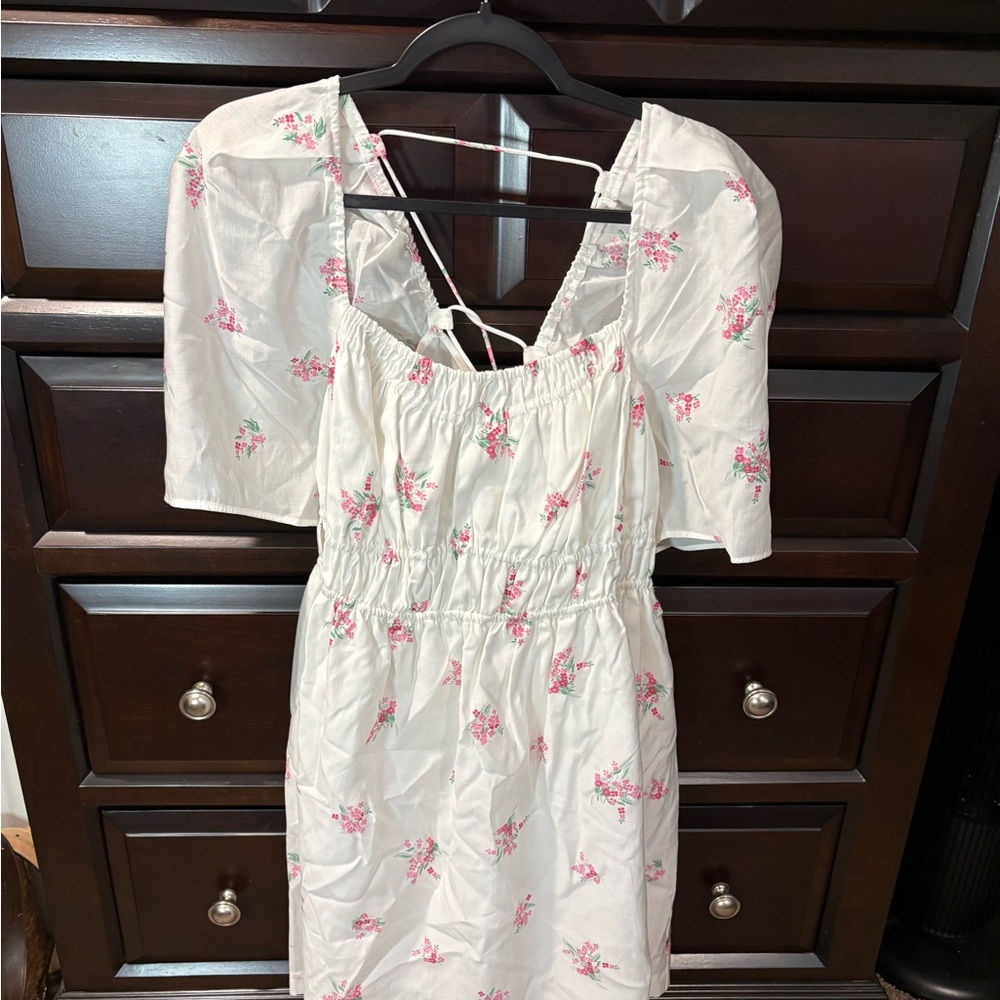 H&M White Mini Dress with Pink Floral Print